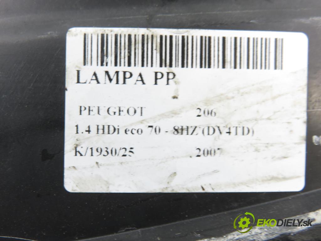 PEUGEOT 206 liftback (2A/C) HB 2007 50,00 1.4 HDi 8V 70 - 8HZ 1398,00 Svetlo PP 89901125