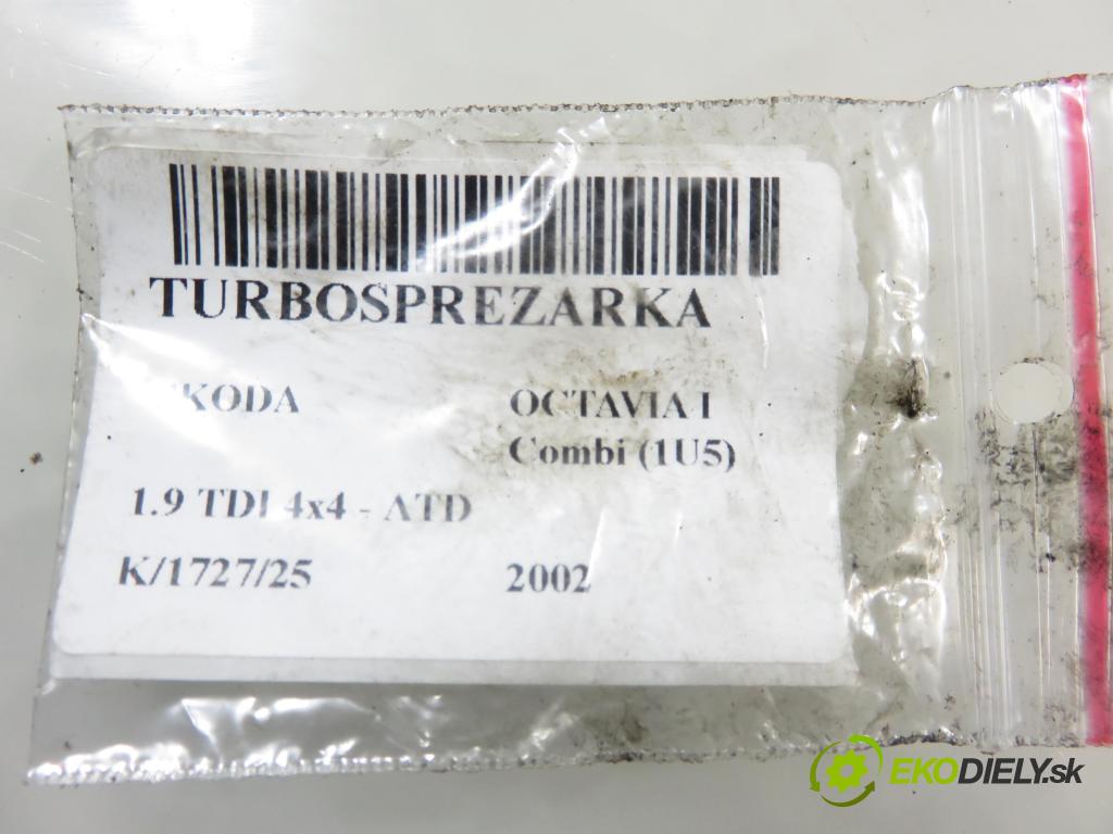SKODA OCTAVIA I Combi (1U5) KOMBI 2002 74,00 1.9 TDI 4x4 - ATD 1896,00 Turbodúchadlo 038253016F (Turbodúchadlo (kompletné))