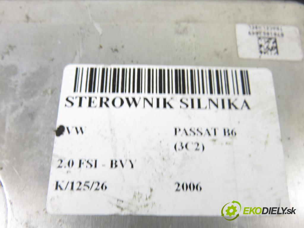 VW PASSAT B6 (3C2) SEDAN 2006 110,00 2.0 FSI - BVY 1984,00 Riadiaca jednotka Motor 06F906056FB ; 0261S02261