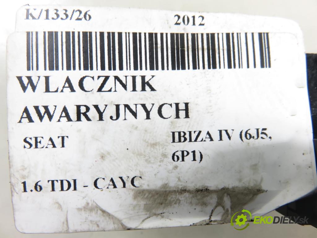 SEAT IBIZA IV (6J5, 6P1) HB 2012 77,00 1.6 TDI - CAYC 1598,00 prepínač výstražných (núdzových) 6J0927137T