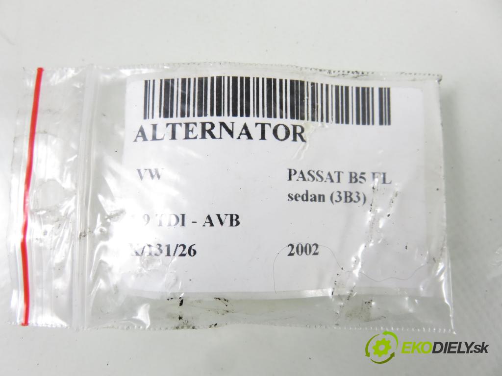 VW PASSAT B5.5 (3B3) SEDAN 2002 74,00 1.9 TDI PD 101 - AVB 1896,00 Alternátor 028903031 (Alternátor)