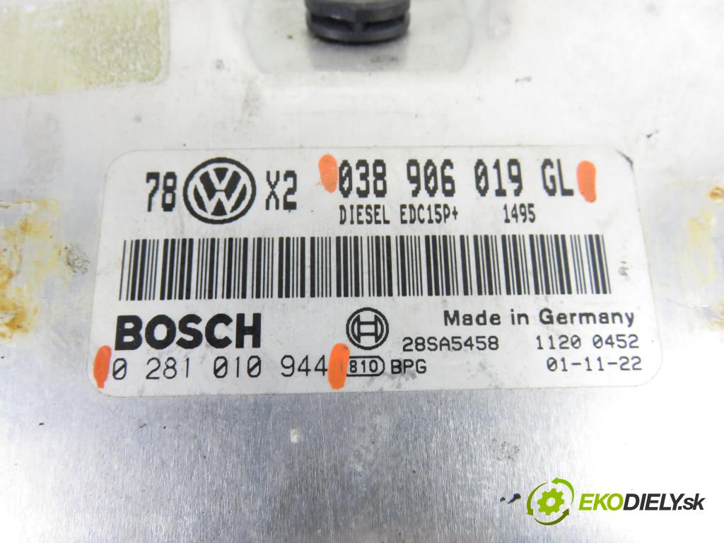VW PASSAT B5.5 (3B3) SEDAN 2002 74,00 1.9 TDI PD 101 - AVB 1896,00 Riadiaca jednotka Motor 0281010944 ; 038906019GL