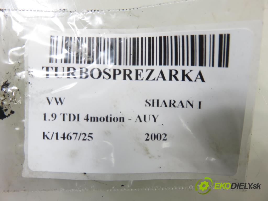 VW SHARAN (7M8, 7M9, 7M6) MINIVAN 2002 85,00 1.9 TDI PD 115 4motion - AUY 1896,00 Turbodúchadlo 038253019D (Turbodúchadlo (kompletné))