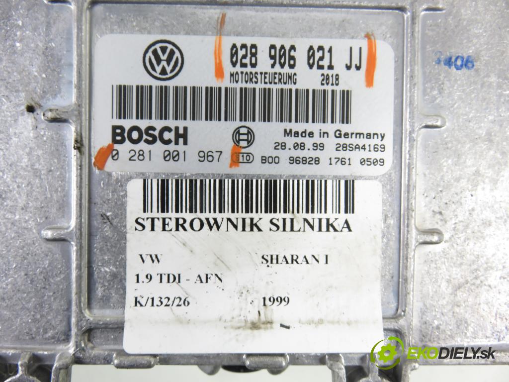 VW SHARAN (7M8, 7M9, 7M6) MINIVAN 1999 81,00 1.9 TDI 110 - AFN 1896,00 řídící jednotka motora 028906021JJ ; 0281001967