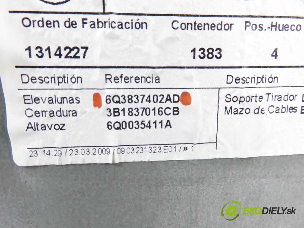 VW POLO (9N_) HB 2009 44,00 1.2 6V 60 - BBM 1198,00 Mechanizmus okien 3D 6Q2959801E ; 6Q3837402AD