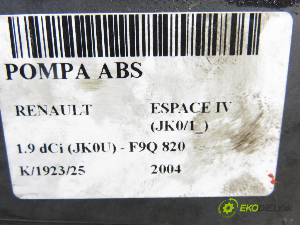 RENAULT ESPACE IV (JK0/1_) MINIVAN 2004 85,00 1.9 dCi 116 - F9Q 820 1870,00 Pumpa ABS 10096014223 ; 8200159837B (Pumpa ABS)