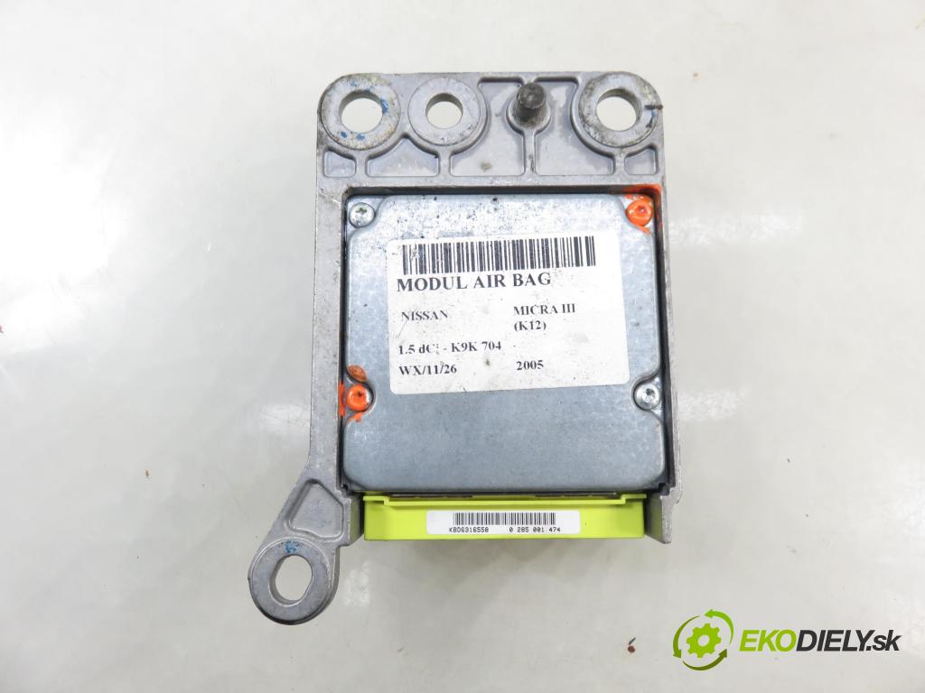 NISSAN MICRA III (K12) HB 2005 48,00 1.5 dCi 65 1461,00 MODUL air BAG 0285001474 ; 98820AX502