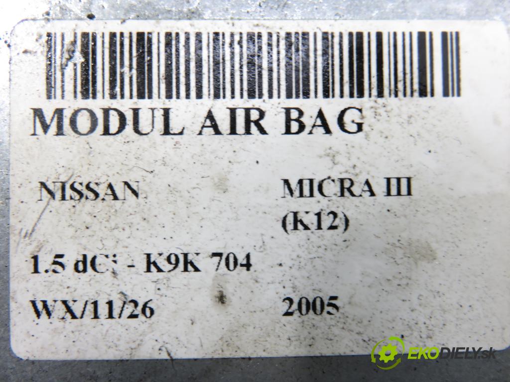 NISSAN MICRA III (K12) HB 2005 48,00 1.5 dCi 65 1461,00 MODUL air BAG 0285001474 ; 98820AX502