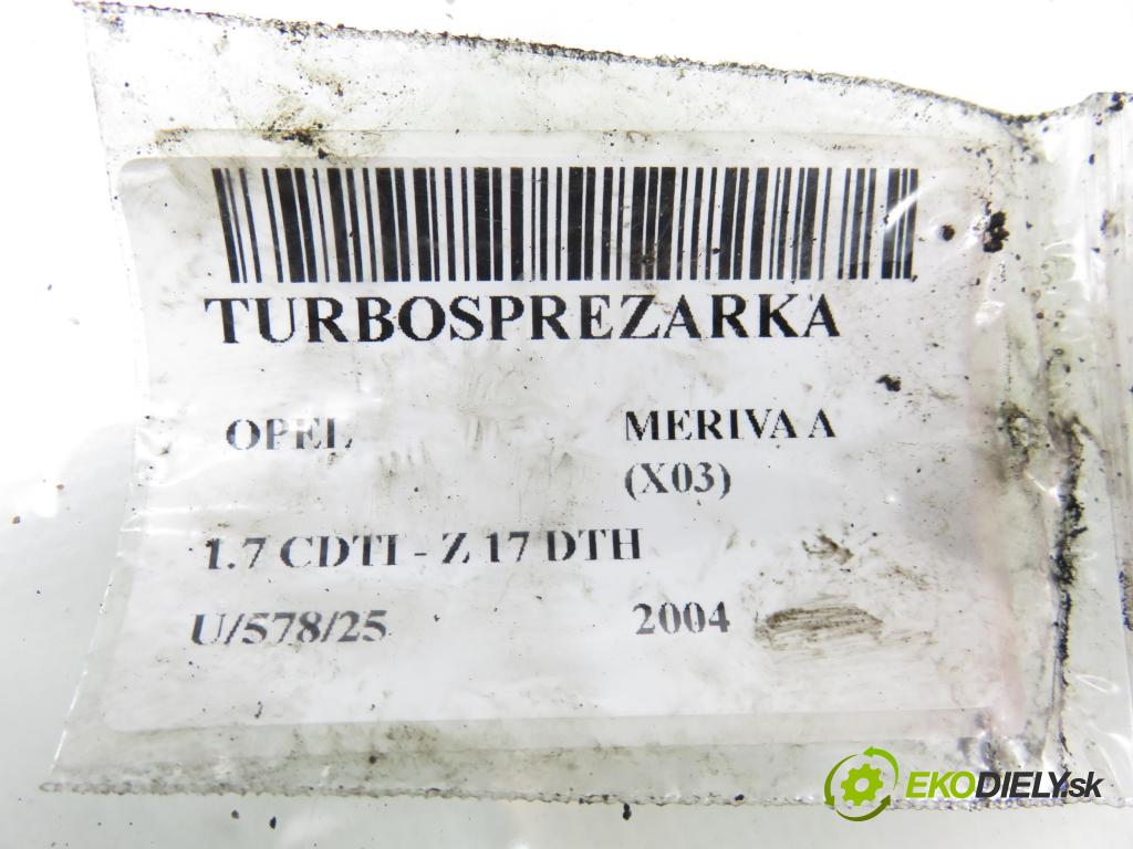 OPEL MERIVA A nadwozie wielkoprzestrzenne (MPV) (X03) HB 2004 74,00 1.7 CDTI 100 - Z 17 DTH 1686,00 Turbodúchadlo 8973000926 (Turbodúchadlo (kompletné))