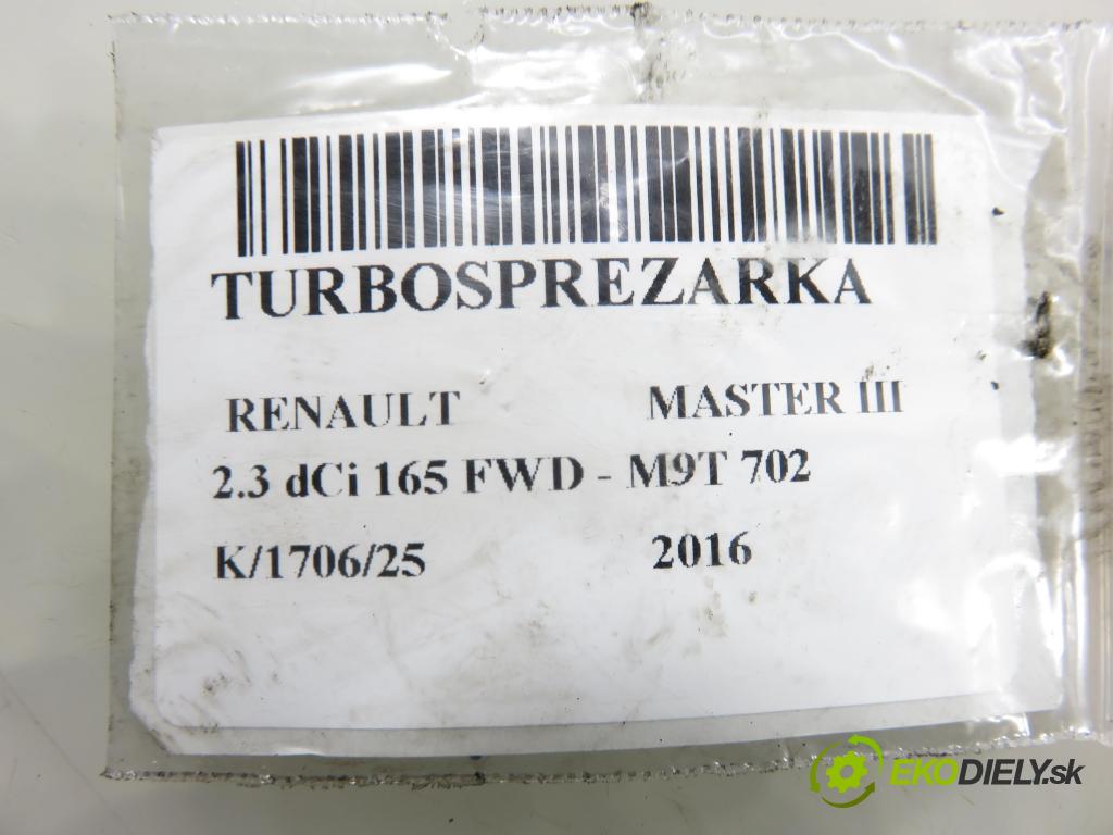 RENAULT MASTER III Platforma / podwozie (EV, HV, UV) KABINA/PLATFORMA 2016 120,00 2.3 dCi 165 FWD - M9T 702 2298,00 Turbodúchadlo 8294701 (Turbodúchadlo (kompletné))
