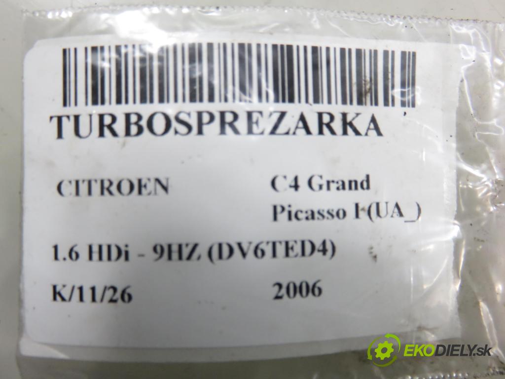 CITROEN C4 Grand Picasso I (UA_) MINIVAN 2006 80,00 1.6 HDi - 9HZ (DV6TED4) 1560,00 Turbodúchadlo 9657571880 (Turbodúchadlo (kompletné))