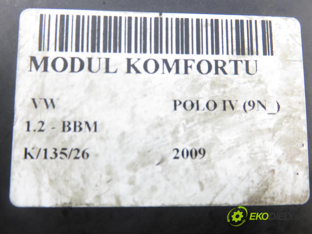 VW POLO (9N_) HB 2009 44,00 1.2 6V 60 - BBM 1198,00 MODUL komfortu 6Q2937049F ; 5WK48218