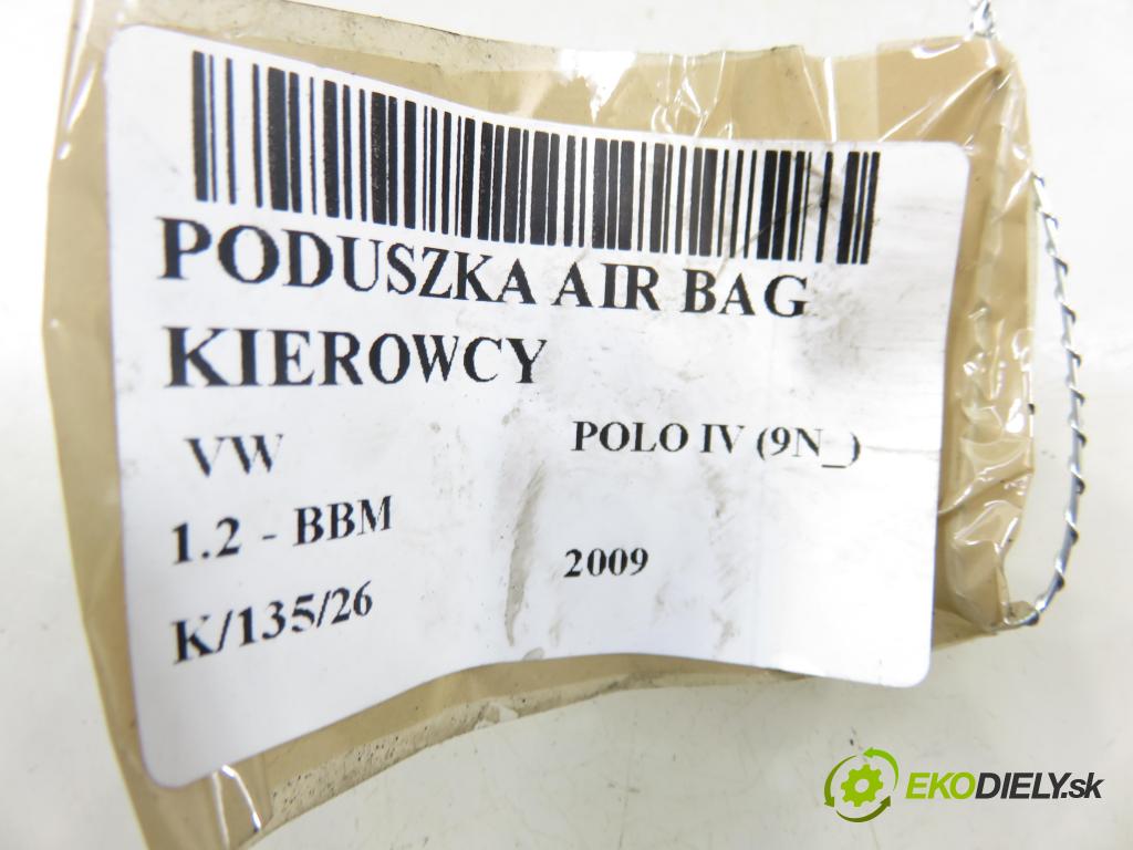 VW POLO (9N_) HB 2009 44,00 1.2 6V 60 - BBM 1198,00 AirBag air BAG volantu 6Q0880201AC