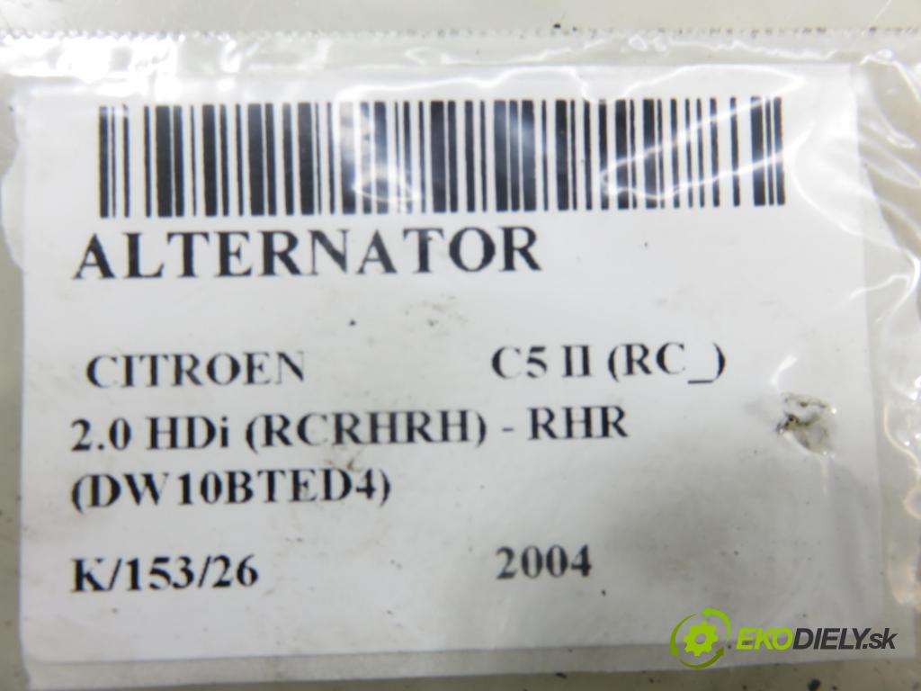 CITROEN C5 II (RC_) SEDAN 2005 100,00 2.0 HDi 136 - RHR (DW10BTED4) 1997,00 Alternátor 965475280 ; A004TJ0084B (Alternátor)