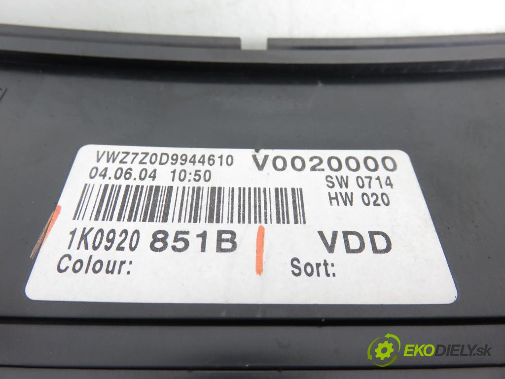 VW GOLF V (1K1) HB 2005 66,00 1.9 TDI PD 90 - BRU 1896,00 prístrojovka elektrický 1K0920851B ; 110080246035