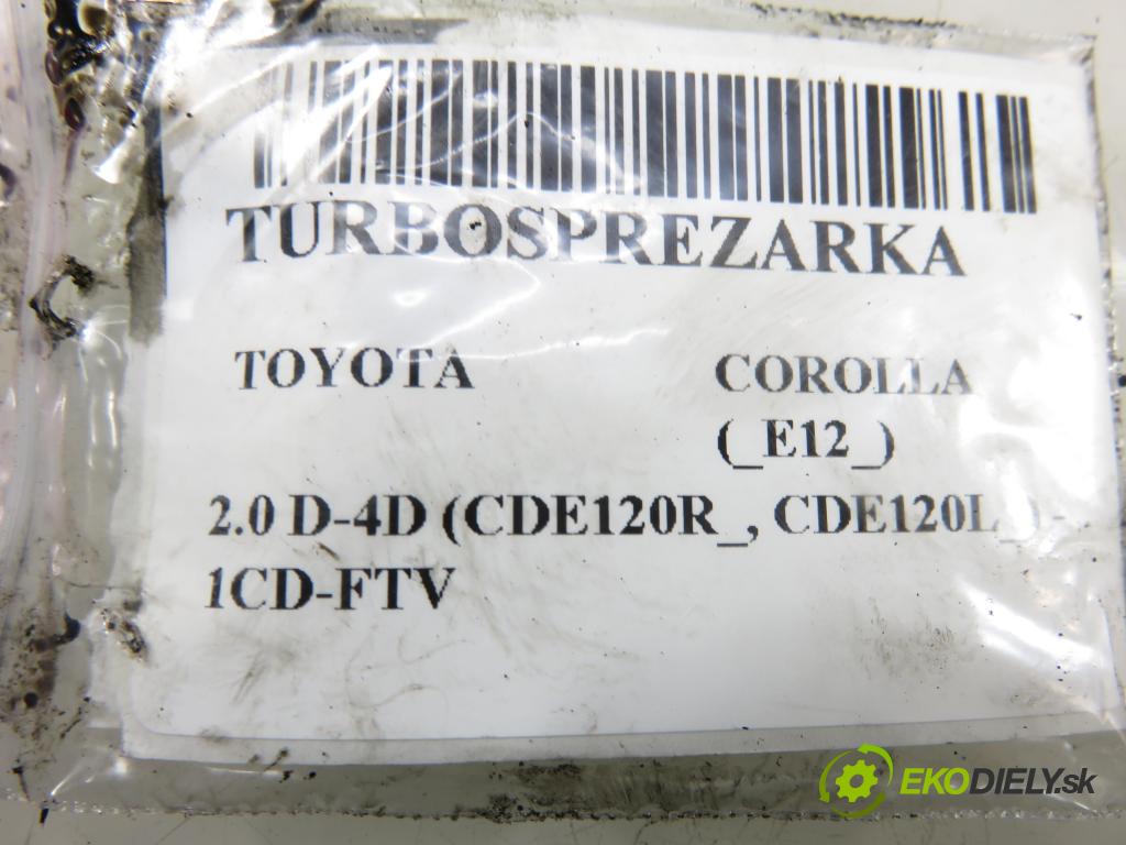 TOYOTA COROLLA (_E12_) HB 2005 85,00 2.0 D-4D 116 (CDE120R_, CDE120L_) - 1CD-FTV 1995,00 Turbodúchadlo 17201OG010 (Turbodúchadlo (kompletné))