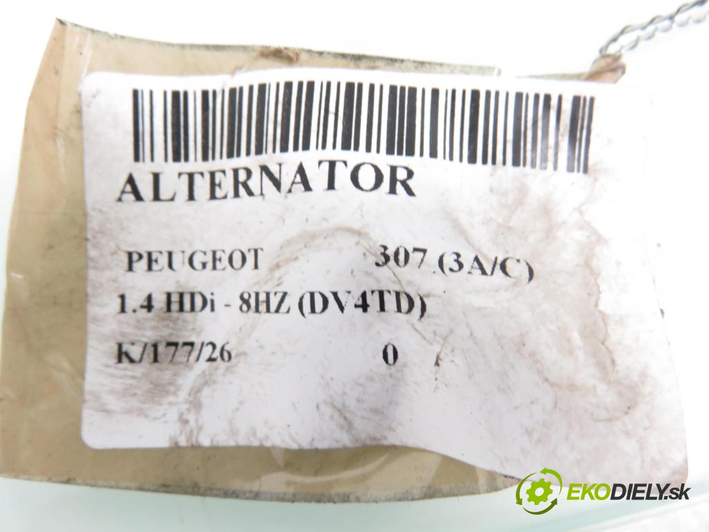 PEUGEOT 307 (3A/C) HB 2004 50,00 1.4 HDi - 8HZ (DV4TD) 1398,00 Alternátor 9646476280 ; TG15C022 (Alternátor)
