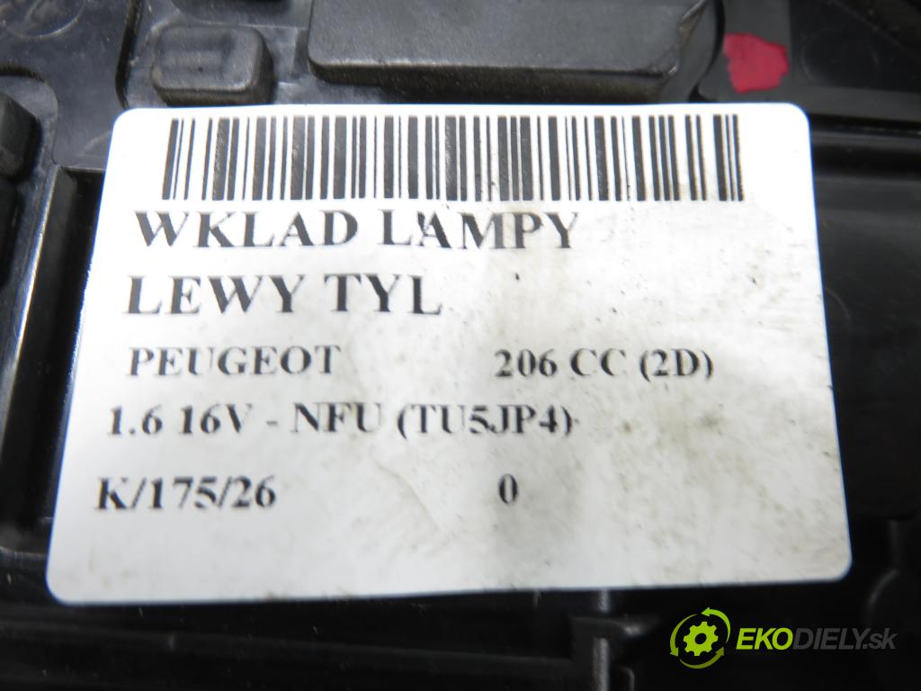 PEUGEOT 206 CC (2D) CABRIO 2002 80,00 1.6 16V - NFU 1587,00 vložka svetla ľavy zadné
