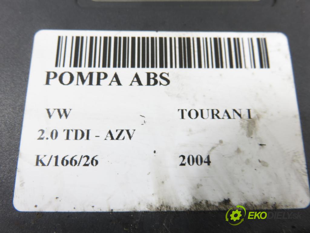 VW TOURAN (1T1, 1T2) MINIVAN 2004 100,00 2.0 TDI PD 16V 136 - AZV 1968,00 pumpa ABS 10096003483 ; 1K0907379K ; 1K0614517H (Pumpa ABS)