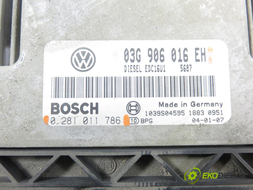 VW TOURAN (1T1, 1T2) MINIVAN 2004 100,00 2.0 TDI PD 16V 136 - AZV 1968,00 Riadiaca jednotka Motor 0281011786 ; 03G906016EH