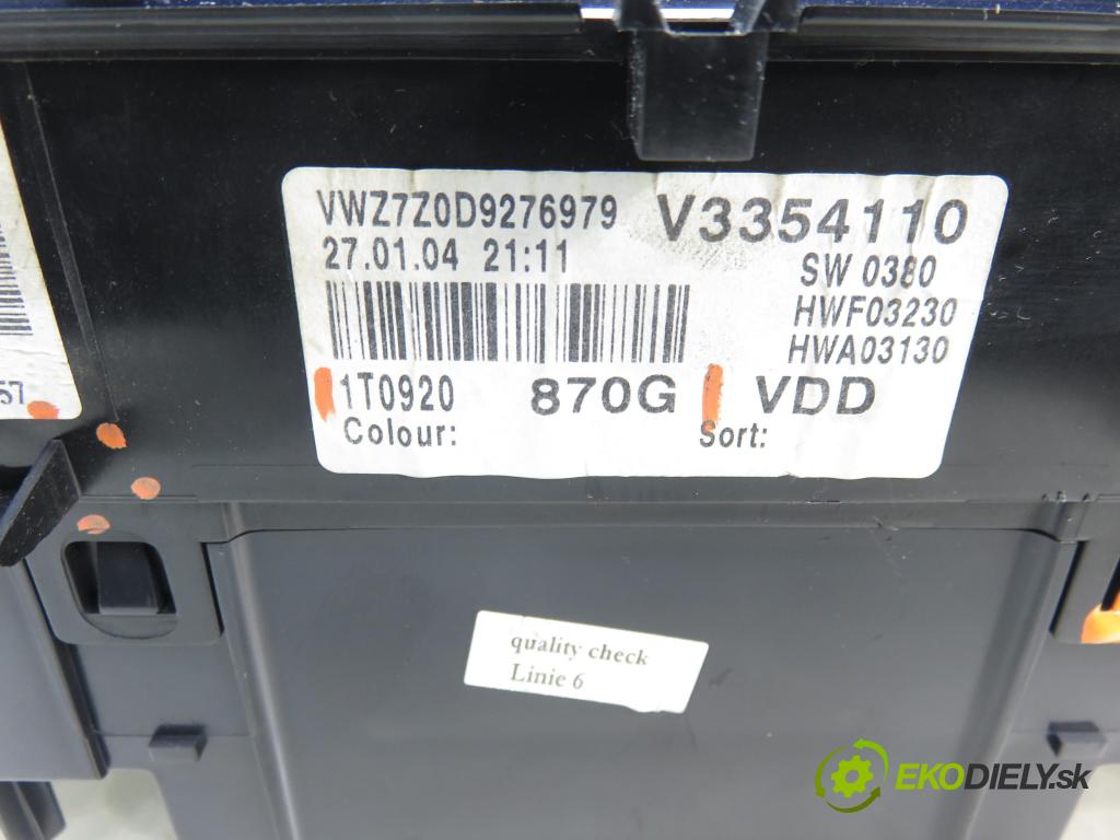 VW TOURAN (1T1, 1T2) MINIVAN 2004 100,00 2.0 TDI PD 16V 136 - AZV 1968,00 Prístrojovka elektrický 1T0920870G