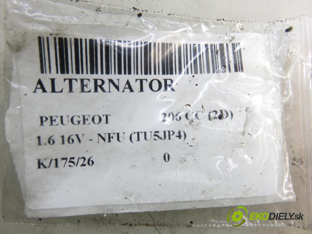 PEUGEOT 206 CC (2D) CABRIO 2002 80,00 1.6 16V - NFU 1587,00 Alternátor 9649611480 (Alternátor)