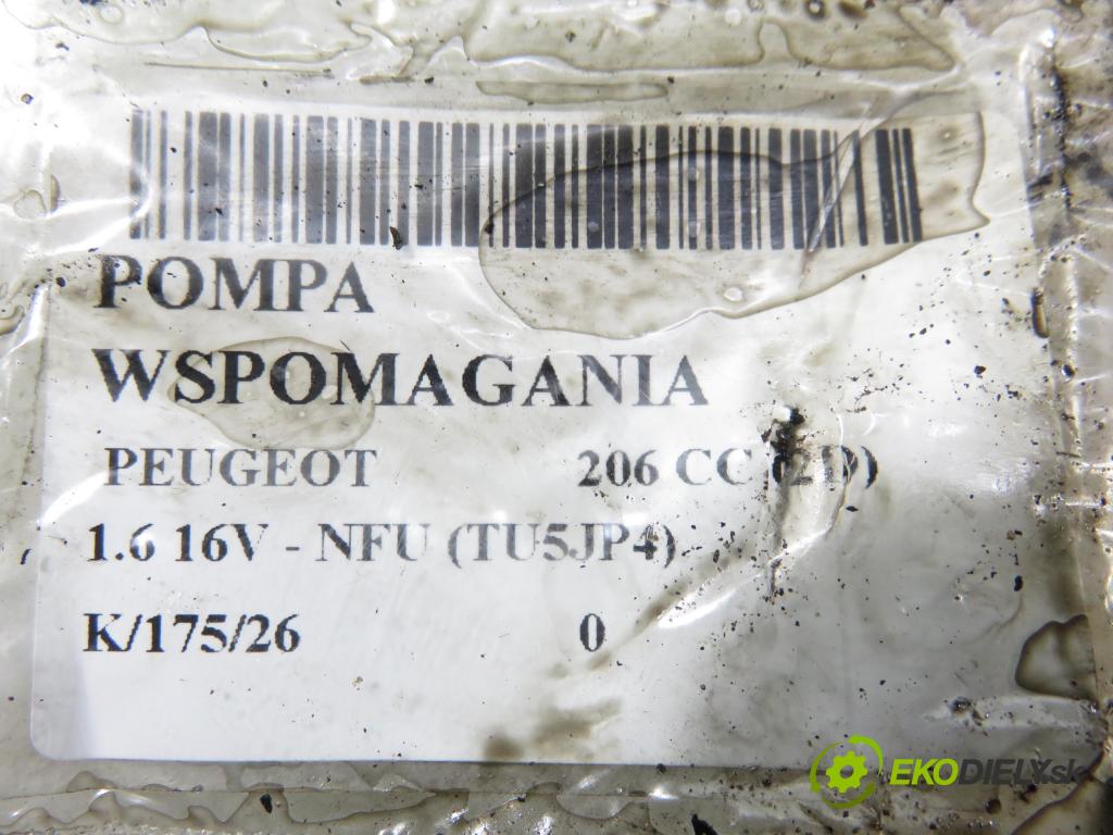 PEUGEOT 206 CC (2D) CABRIO 2002 80,00 1.6 16V - NFU 1587,00 Pumpa servočerpadlo 9631411580 ; 26064217 (Servočerpadlo)