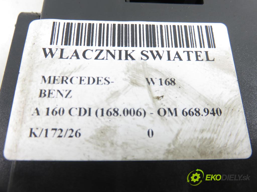 MERCEDES-BENZ KLASA A (W168) HB 2001 55,00 A 160 CDI 75 - OM 668.940 1689,00 prepínač svetlá 1685450104