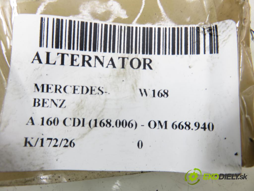 MERCEDES-BENZ KLASA A (W168) HB 2001 55,00 A 160 CDI 75 - OM 668.940 1689,00 Alternátor A6681540302 (Alternátor)