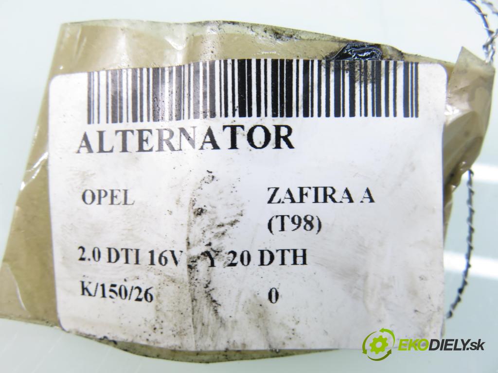 OPEL ZAFIRA A Nadwozie Wielkopojemne (MPV) (T98)  MINIVAN 2001 74,00 2.0 DTI 16V 101 - Y 20 DTH 1995,00 Alternátor 0124425021 ; 55556068 (Alternátor)