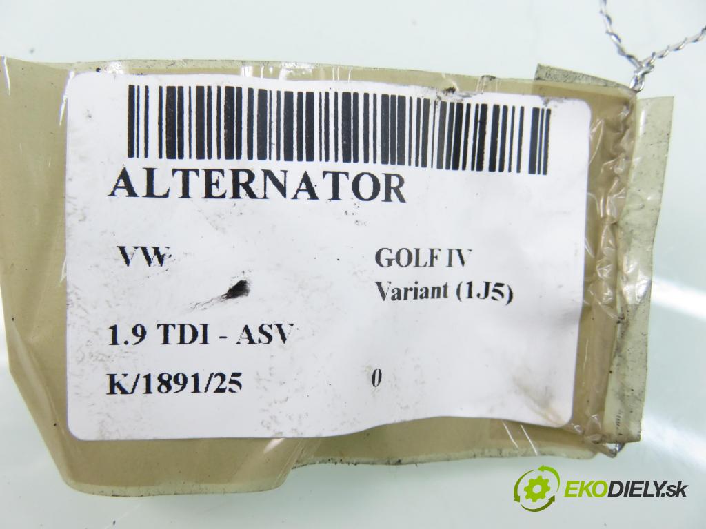 VW GOLF IV Variant (1J5) KOMBI 2001 81,00 1.9 TDI - ASV 1896,00 Alternátor 028903029G (Alternátor)