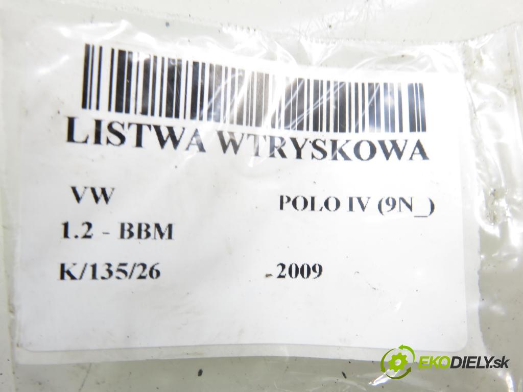 VW POLO (9N_) HB 2009 44,00 1.2 6V 60 - BBM 1198,00 Lišta vstrekovacia 03D906031G ; 03D133319K (Vstrekovacia lišta)