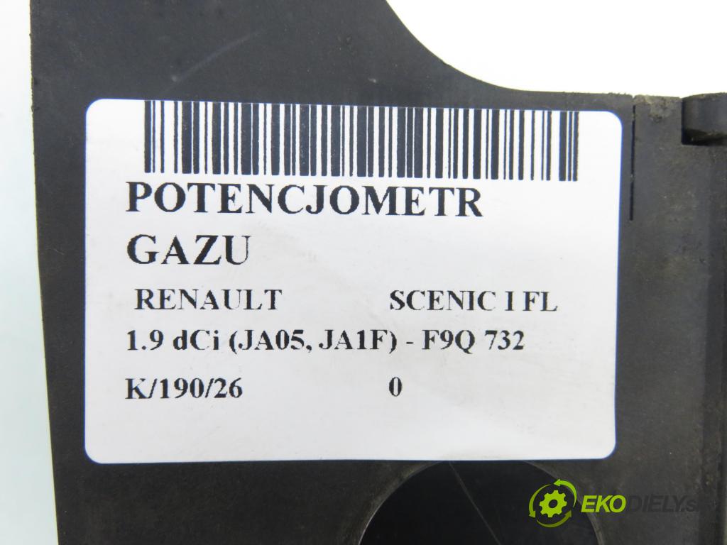 RENAULT SCENIC I (JA0/1_) MINIVAN 2001 75,00 1.9 dCi 102 - F9Q 732 1870,00 Potenciometer plynu 7700431918 (Potenciometer plynového pedálu)