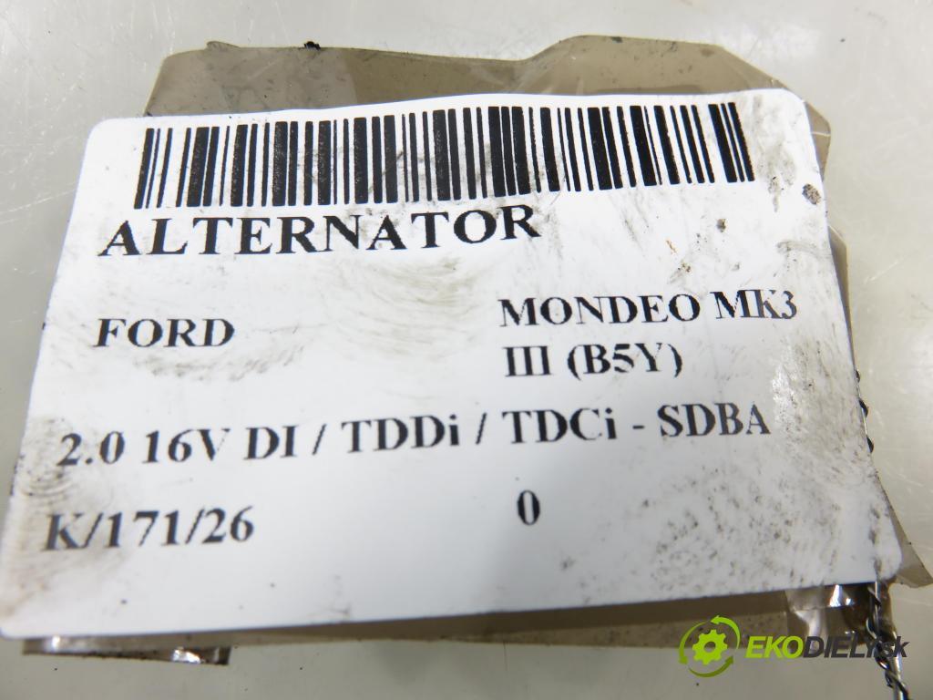 FORD MONDEO III (B5Y) LIFTBACK 2006 66,00 2.0 16V DI / TDDi / TDCi - SDBA 1998,00 Alternátor 1S7T10C392A (Alternátor)
