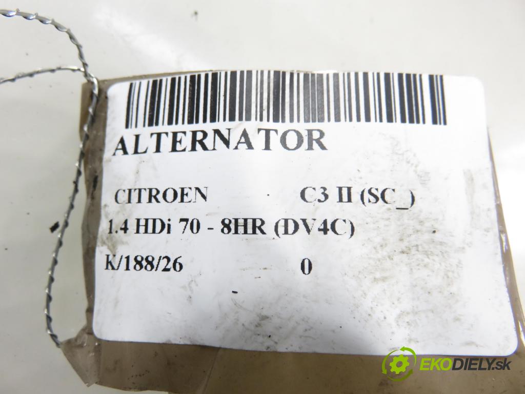 CITROEN C3 II (SC_) HB 2014 50,00 1.4 HDi 70 - 8HR (DV4C) 1398,00 Alternátor 9678048880 ; TG15S205 (Alternátor)