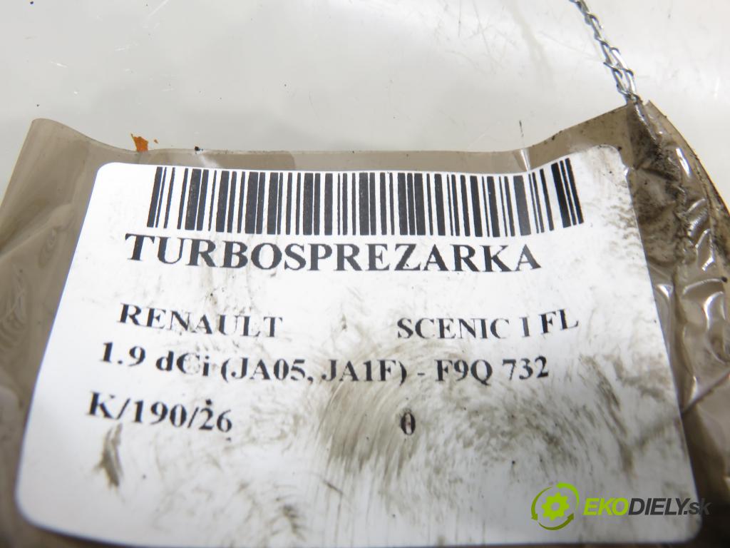 RENAULT SCENIC I (JA0/1_) MINIVAN 2001 75,00 1.9 dCi 102 - F9Q 732 1870,00 Turbodúchadlo H8200108052 (Turbodúchadlo (kompletné))