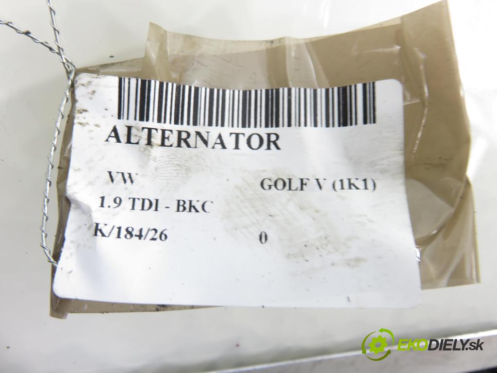 VW GOLF V (1K1) HB 2004 77,00 1.9 TDI PD 105 - BKC 1896,00 Alternátor 06F903023F ; 0124525066 (Alternátor)