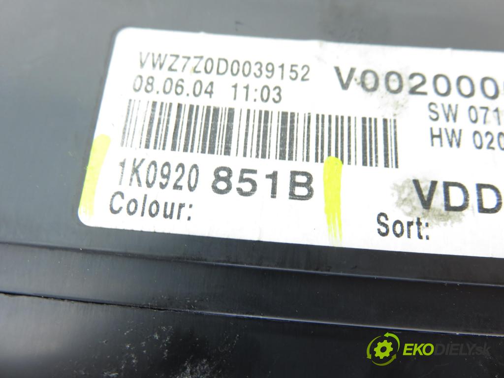 VW GOLF V (1K1) HB 2004 77,00 1.9 TDI PD 105 - BKC 1896,00 Prístrojovka elektrický 1K0920851B