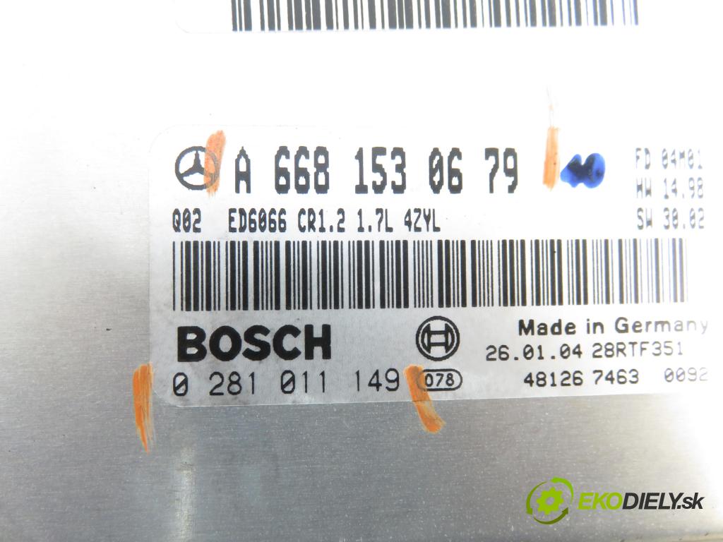 MERCEDES-BENZ VANEO (414) MINIVAN 2002 67,00 1.7 CDI (414.700) - OM 668.914 1689,00 Riadiaca jednotka Motor A6681530679 ; 0281011149