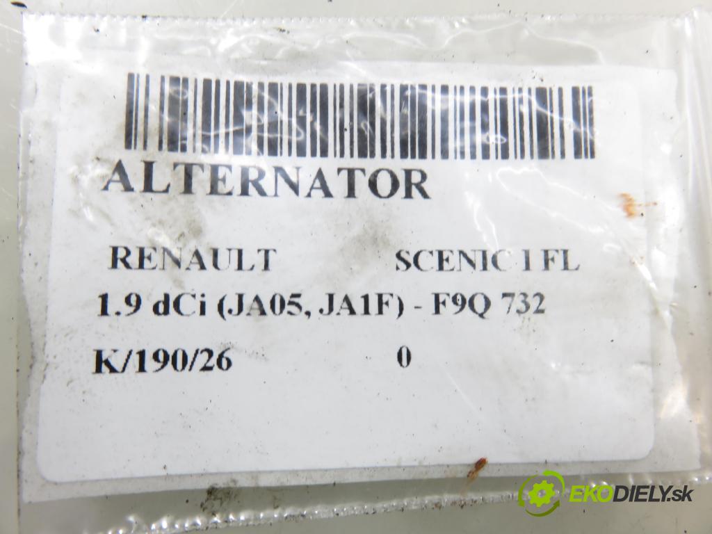 RENAULT SCENIC I (JA0/1_) MINIVAN 2001 75,00 1.9 dCi 102 - F9Q 732 1870,00 Alternátor 8200054588 (Alternátor)