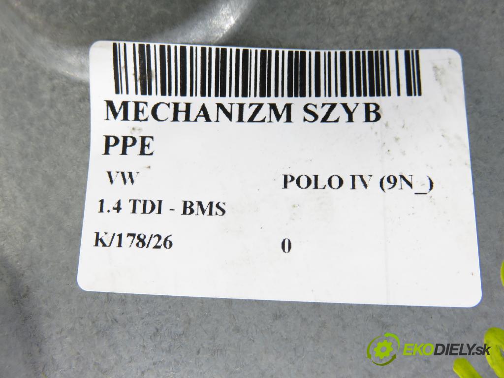 VW POLO (9N_) HB 2008 51,00 1.4 TDI - BNM 1422,00 Mechanizmus okien 6Q2959801E