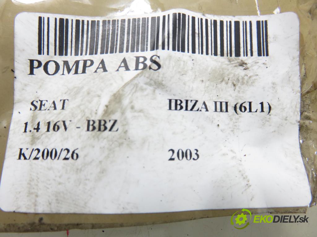 SEAT IBIZA III (6L1) HB 2003 74,00 1.4 16V - BBZ 1390,00 pumpa ABS 6Q0907379G ; 6Q0614117E ; 0265800003 (Pumpa ABS)