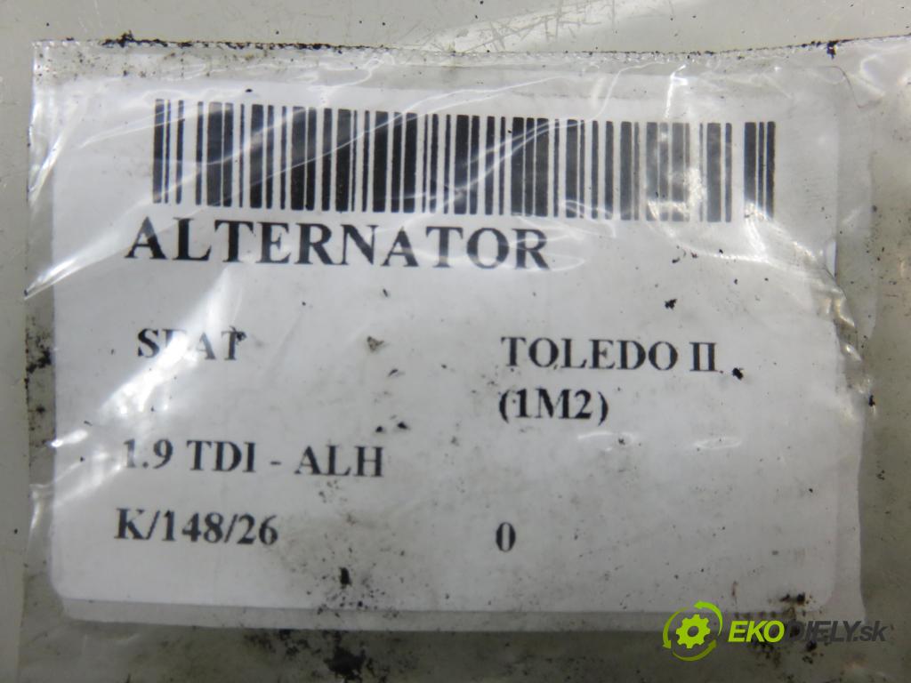 SEAT TOLEDO II (1M2) SEDAN 1999 66,00 1.9 TDI 90 - ALH 1896,00 Alternátor 038903023L ; 0124325001 (Alternátor)