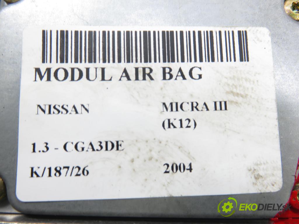 NISSAN MICRA III (K12) HB 2004 65,00 1.3 - CGA3DE 1348,00 MODUL air BAG 0285001474 ; 98820AX502