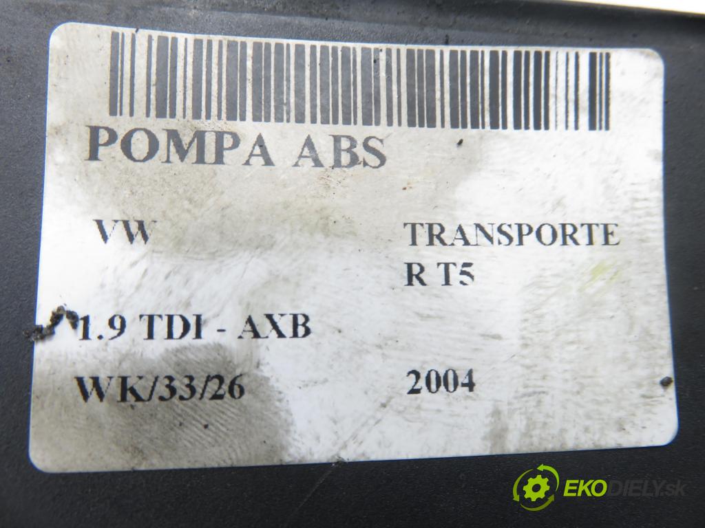 VW TRANSPORTER V Skrzynia (7HA, 7HH, 7EA, 7EH) FURGON 2004 77,00 1.9 TDI PD 105 - AXB 1896,00 pumpa ABS 7H0614111G ; 7H0907370G (Pumpa ABS)