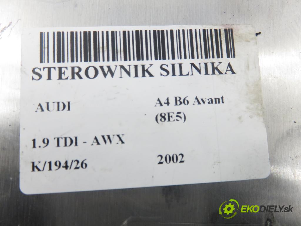 AUDI A4 Avant (8E5, B6) KOMBI 2002 96,00 1.9 TDI - AWX 1896,00 Riadiaca jednotka Motor 038906019JQ ; 0281011142