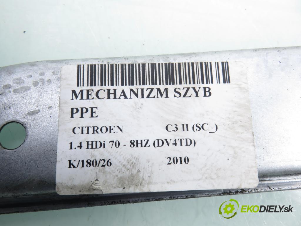 CITROEN C3 II (SC_) HB 2010 50,00 1.4 HDi 8V 70 - 8HZ (DV4TD) 1398,00 mechanismus oken PPE 9683129580 ; 402216D