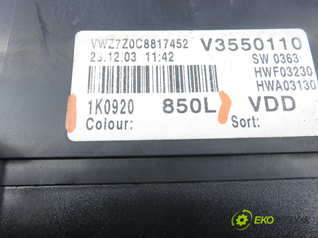 VW GOLF V (1K1) HB 2005 77,00 1.9 TDI - BXE 1896,00 prístrojovka elektrický 1K0920850L