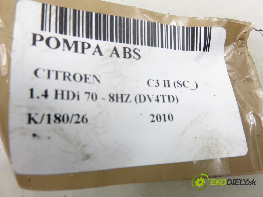 CITROEN C3 II (SC_) HB 2010 50,00 1.4 HDi 8V 70 - 8HZ (DV4TD) 1398,00 pumpa ABS 10097011673 ; 9666392580 ; 28570075043 (Pumpa ABS)