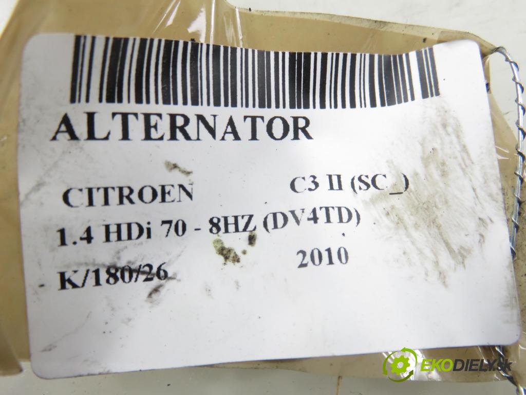 CITROEN C3 II (SC_) HB 2010 50,00 1.4 HDi 8V 70 - 8HZ (DV4TD) 1398,00 Alternátor 9665617780 (Alternátor)